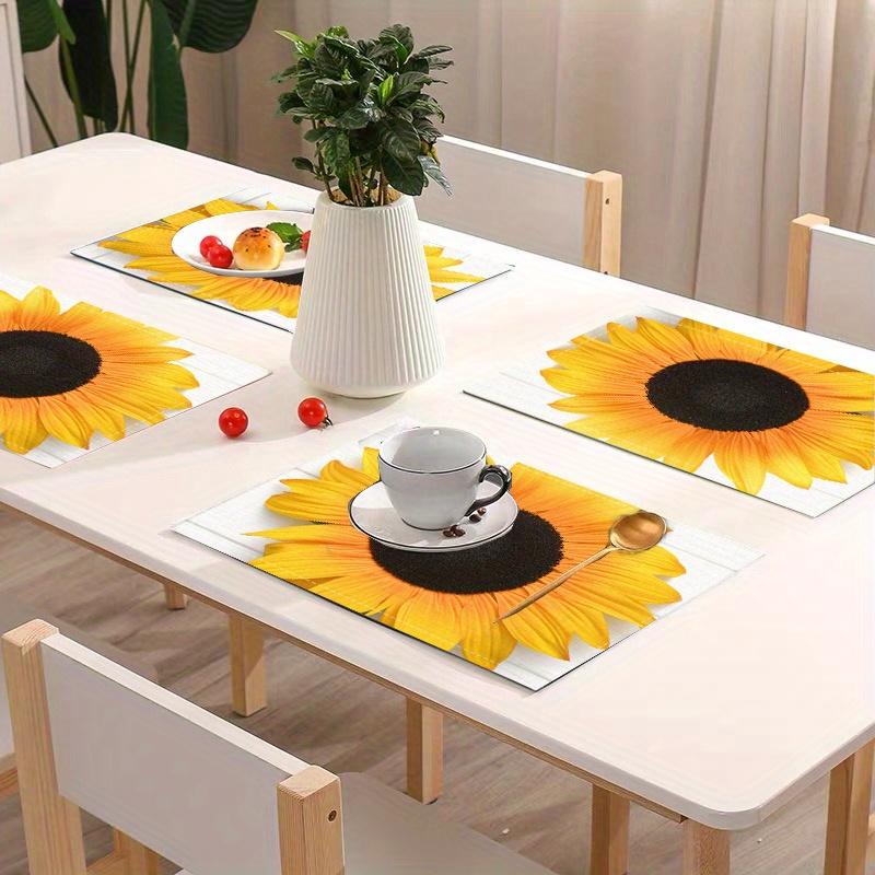 

Sunflower Linen Place Mats Set Of 2/4 - Square Hand-woven Table Mats, Waterproof And Oil-resistant, Heat-resistant Dining Plate Mats For Home Use, Hand Wash Only.