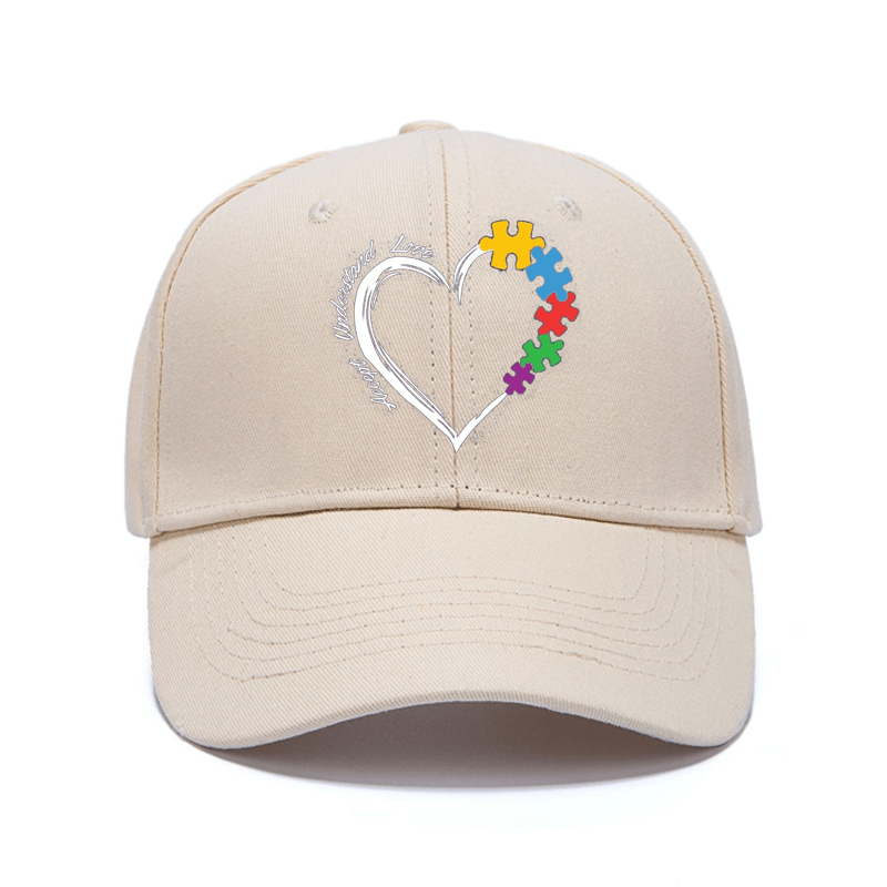 

Unisex Cotton Baseball Cap With Puzzle Heart Print, Hard Top Duckbill Hat, Adjustable Size Lightweight Cotton Hat For Outdoor Activities