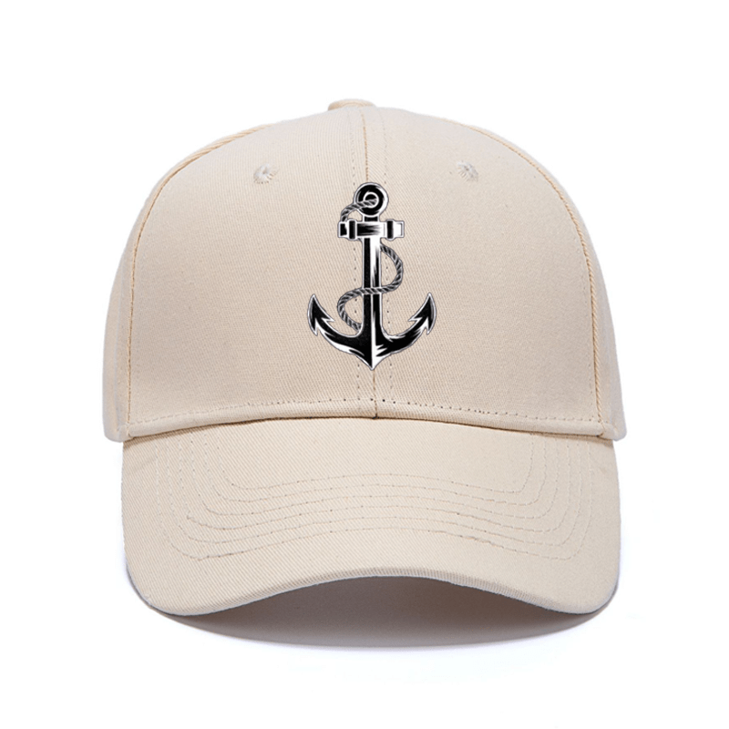 

Unisex Cotton Baseball Cap With Anchor Print, Hard Top Adjustable Size Duckbill Hat, Stylish Lightweight Cotton Hat