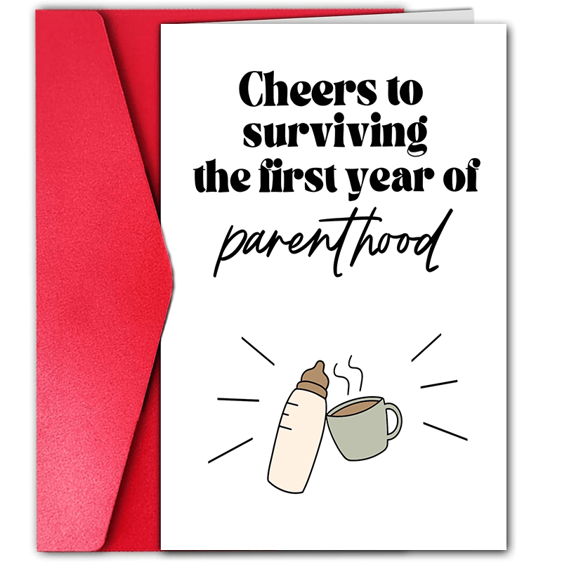 

1pc First Birthday Card, 1st Birthday, New Parents Gift, Cheers To The First Year Of Parenthood, You Did It, Milestone Congrats