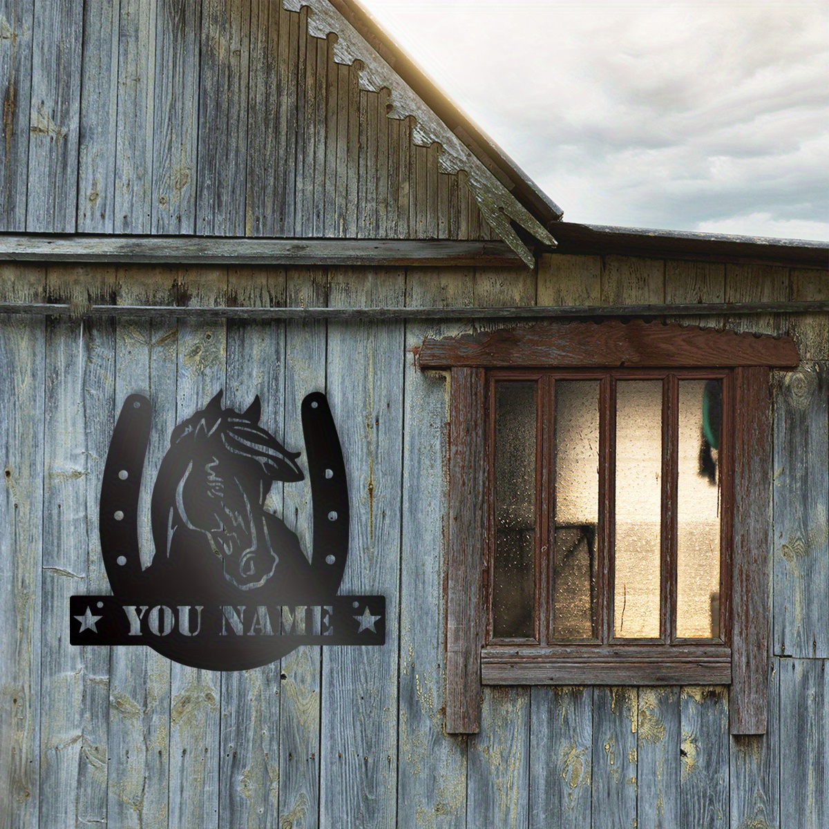 1 قطعة، لافتة مخصصة من المعدن لإسطبل الخيول، ديكور جداري للفروسية، شعار حدوة الحصان مع اسم المزرعة، لوحة عنوان الحصان، ديكور فني للإسطبلات والحظائر