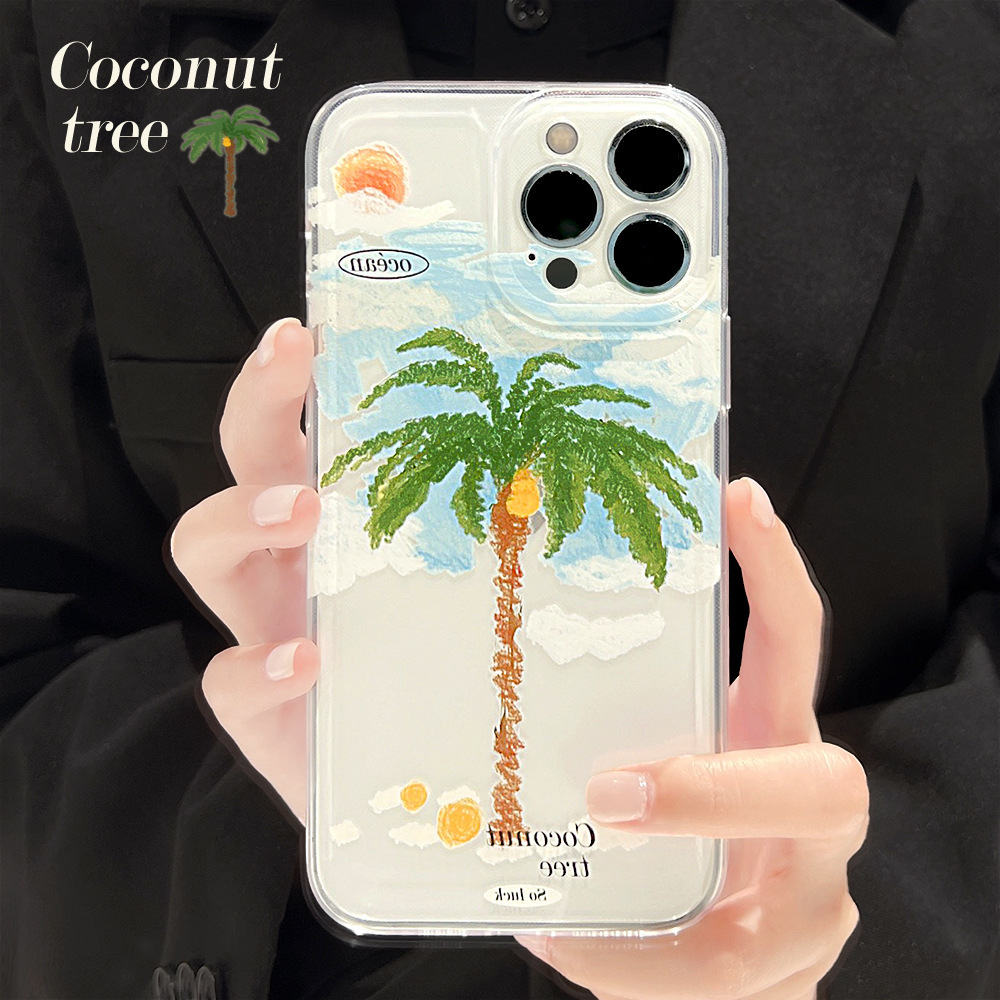 

Summer Sunshine Coconut Tree Beach-themed Transparent Phone Case For Iphone 15/14/13/12/11 Series - Durable Tpu Material