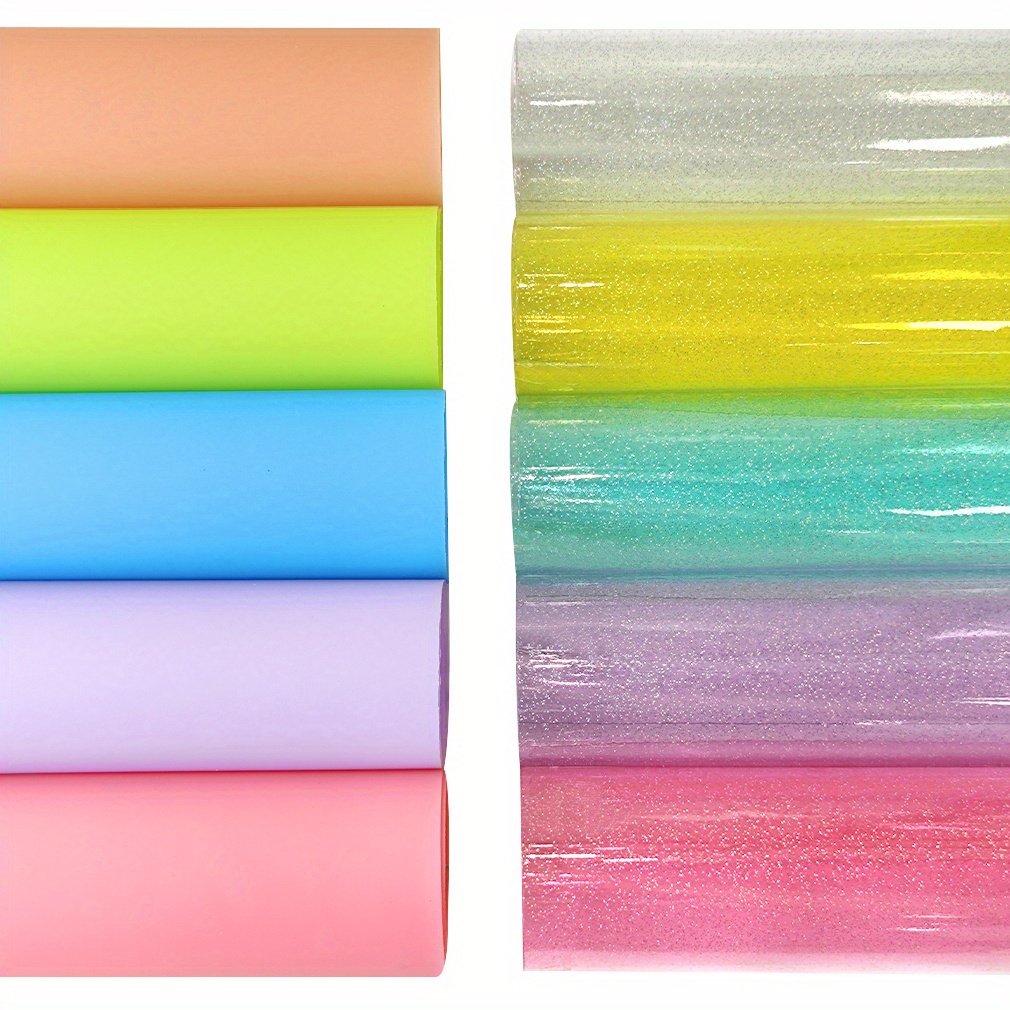 E-shop 10er-Set Jelly Vinyl in Bonbonfarben mit Glitzer, PVC-Kunstleder für DIY-Bastelbedarf und Transparentes Material zur Herstellung von und