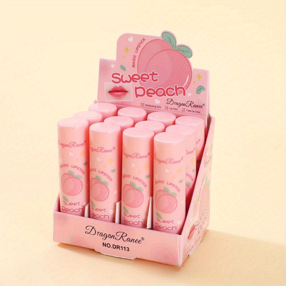 12 sets of   changing lip balm female moisturizing and   color changing lipstick fruit temperature changing peach   lip balm