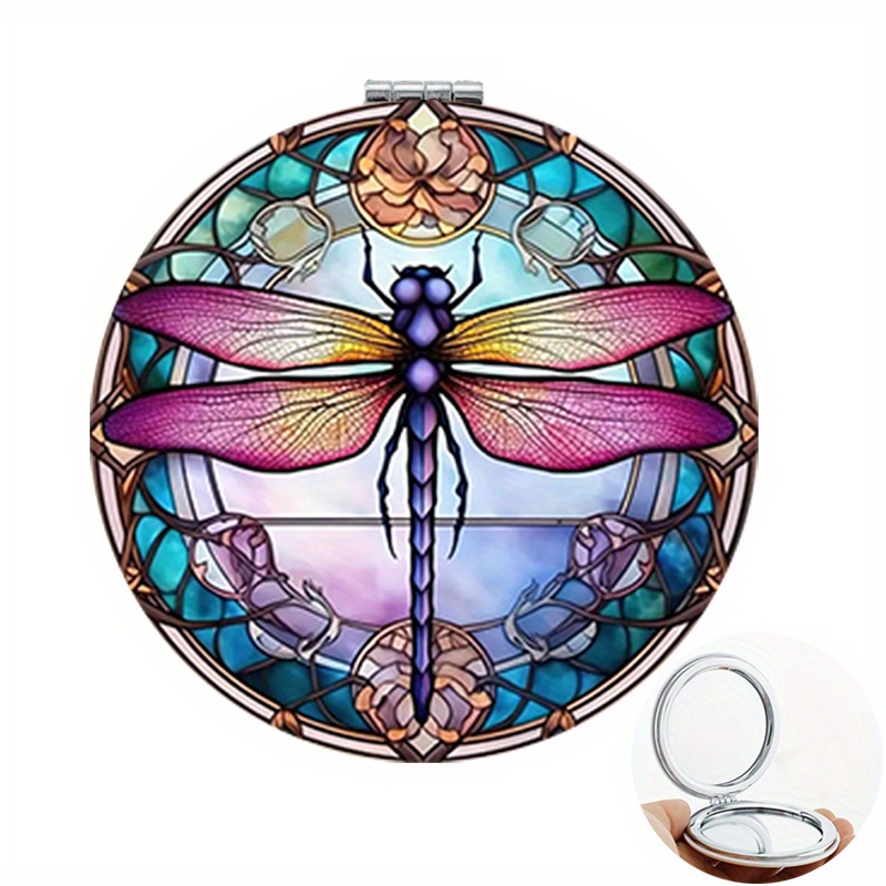 

Niche Creative Retro Dragonfly 72mm Round Leather Metal Makeup Mirror, Carry-on Folding Double-sided, High-definition Anti-fall Premium Simple Magnifying Portable Small Mirror