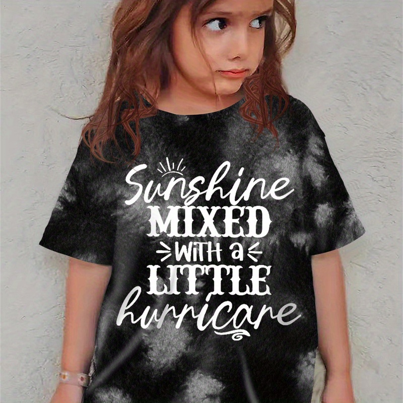 

Tie-dye Pattern Letters Print Crew Neck T-shirt, Casual Soft Short Sleeve Trendy Summer Tee Comfy Top, Girls' Clothing