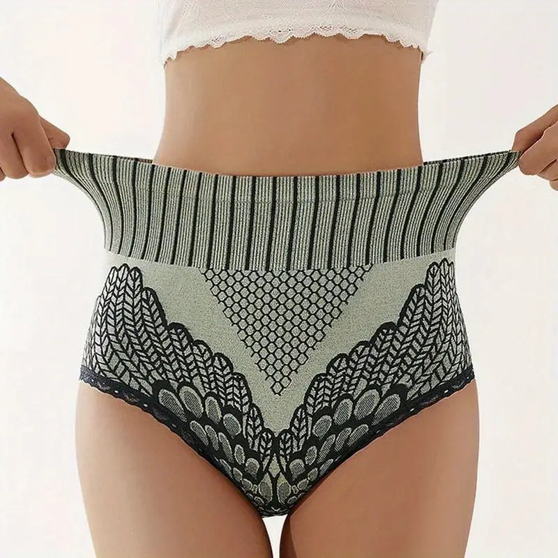 1pc womens high waist belly support briefs creative floral pattern print underwear comfy breathable stretchy intimates panties details 6