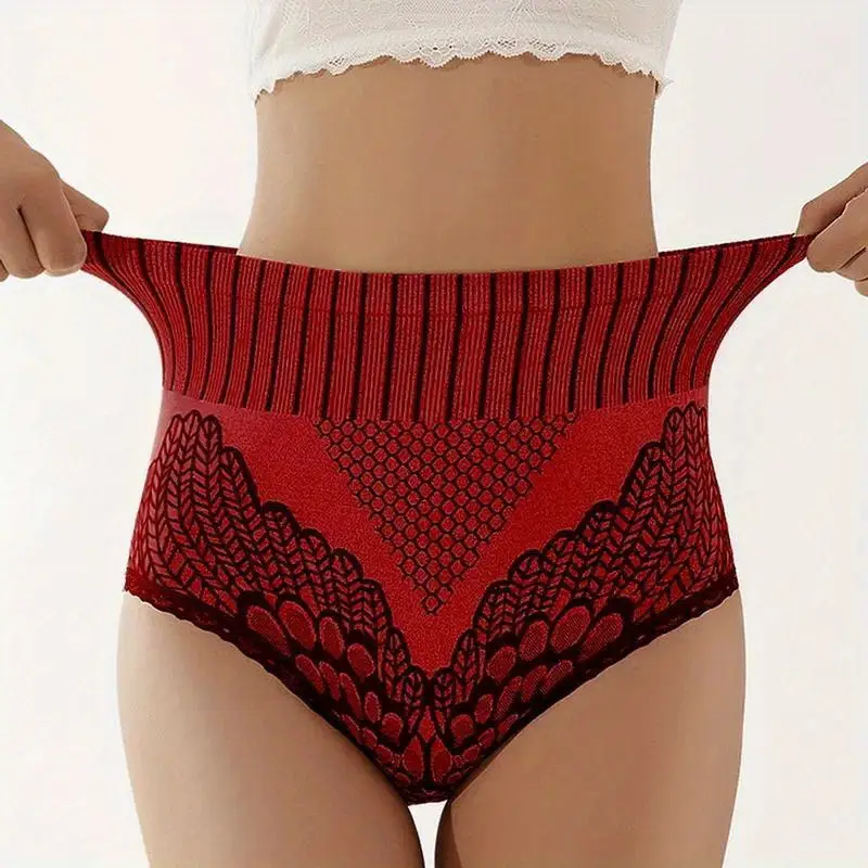 1pc womens high waist belly support briefs creative floral pattern print underwear comfy breathable stretchy intimates panties details 7