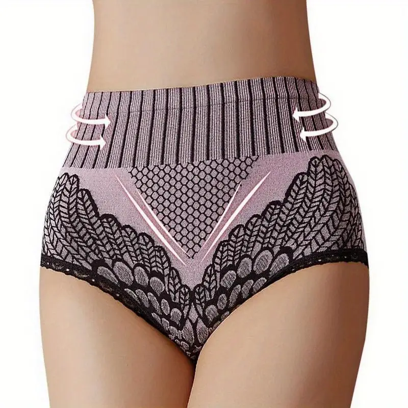 1pc womens high waist belly support briefs creative floral pattern print underwear comfy breathable stretchy intimates panties details 8