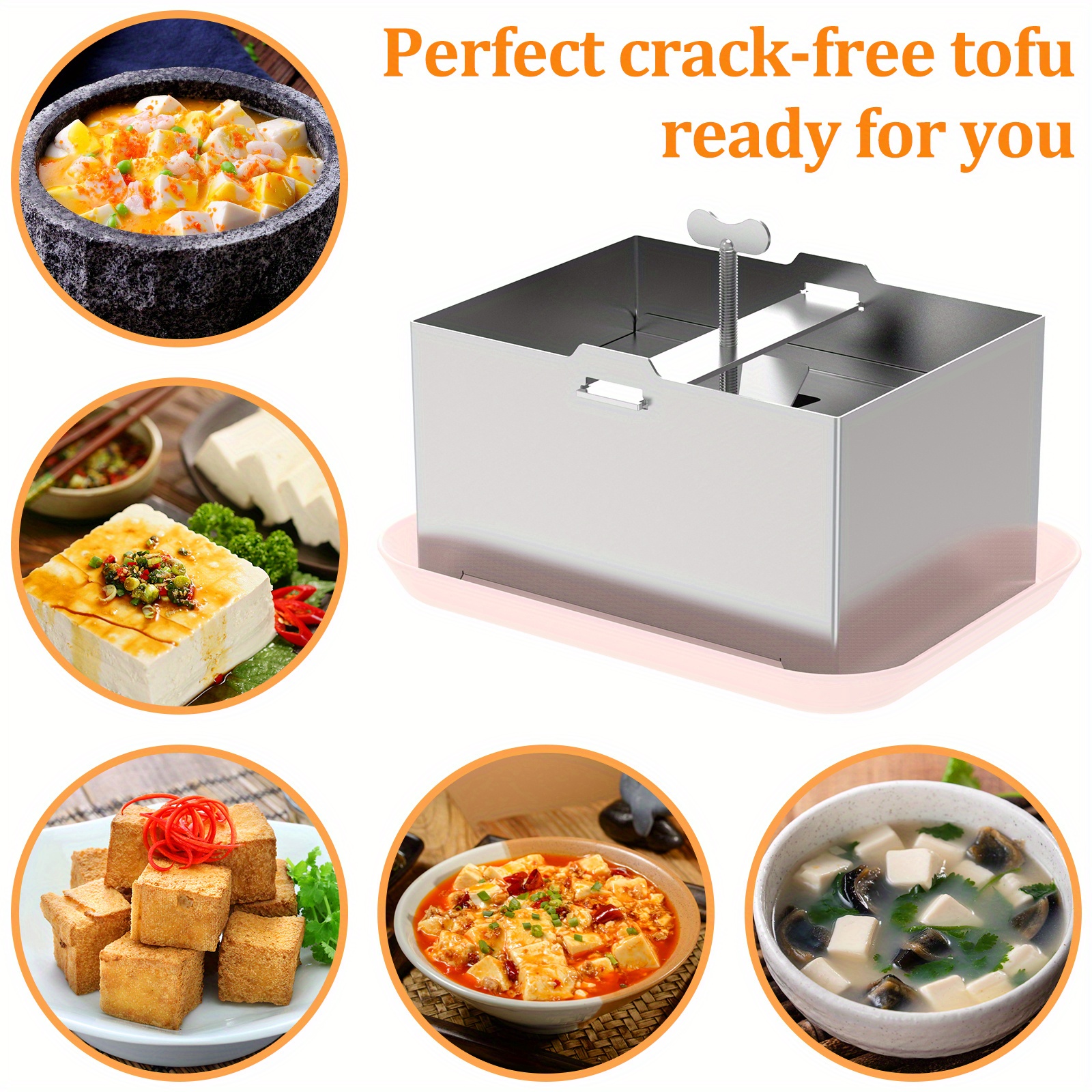Kit de presse à tofu en acier inoxydable de qualité alimentaire : Presse à tofu réglable, moule amovible, plateau d'égouttage, lavable au lave-vaissel