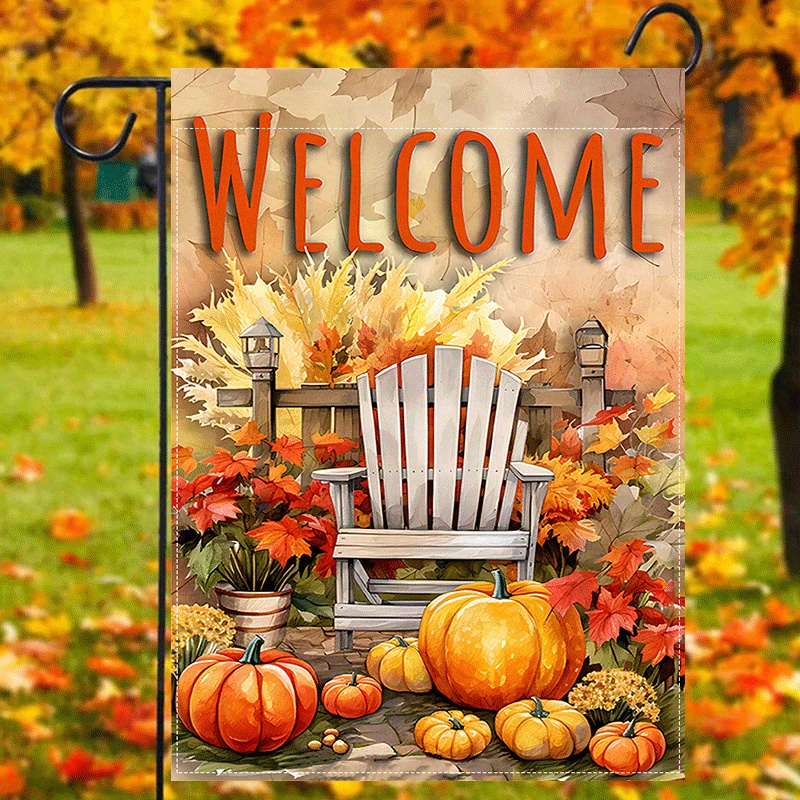 

1pc, Fall Welcome Garden Flag, Pumpkins Harvest Autumn House Flag, Seasonal Decorative For Outdoor Indoor Vertical Burlap Small Banner Double Sided Waterproof Flag 12x18inch
