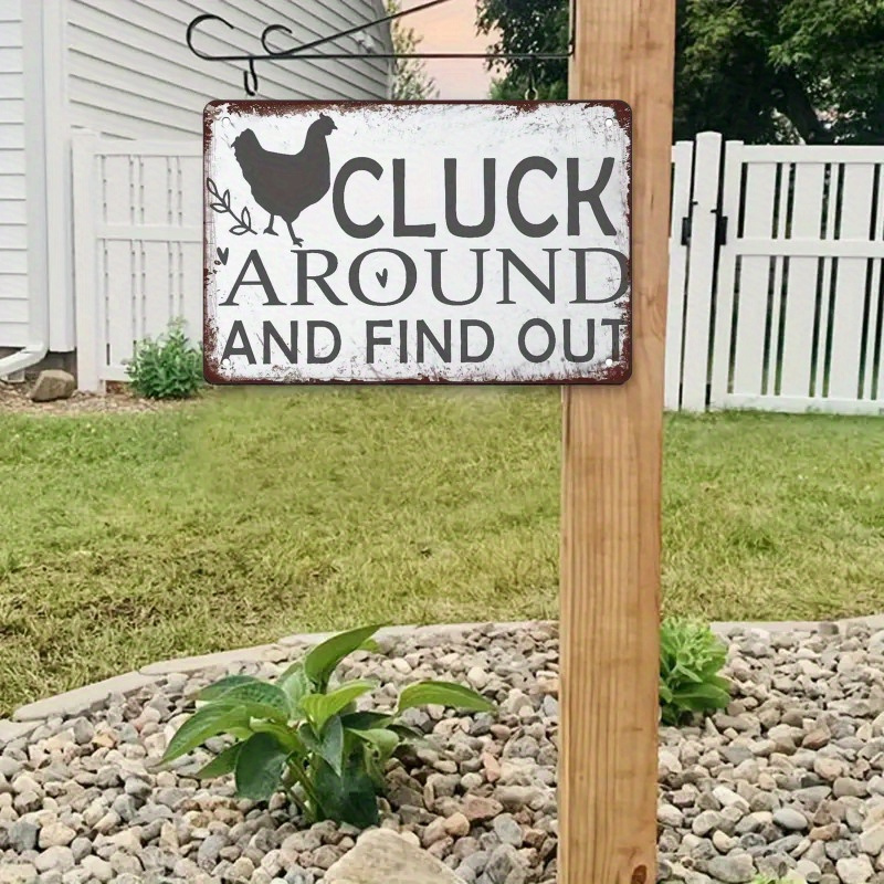 

1pc Rustic Farmhouse Vintage Metal Tin Sign, "cluck Around And Find Out" Humorous Chicken Decor, 11.8 Inches, For Home & Outdoor Use With Weather-resistant Design