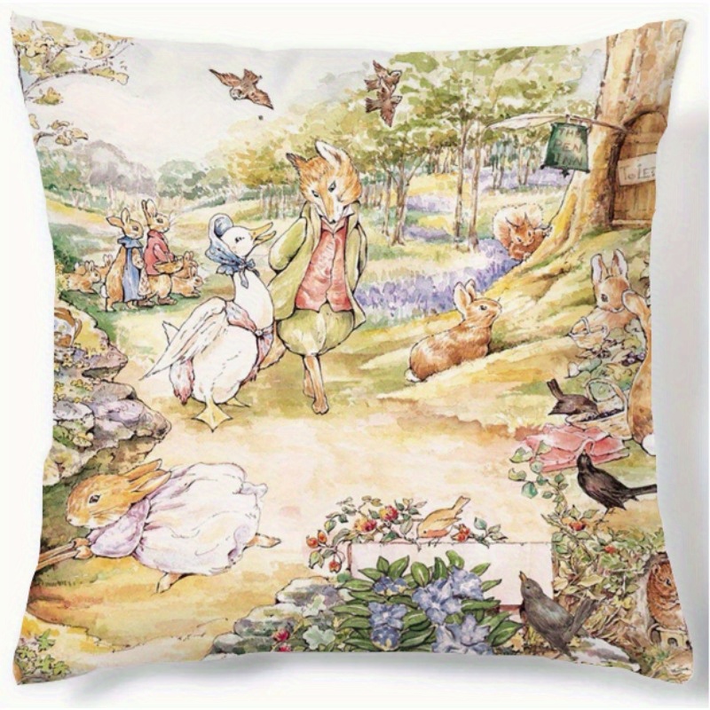 

Contemporary Style Cartoon Rabbit Single-sided Print Polyester Throw Pillow Cover, 17.7inch, Gift, Home Decor, Living Room, Sofa, Office Chair, Car Interior, Bedroom – Pillow Core Not Included