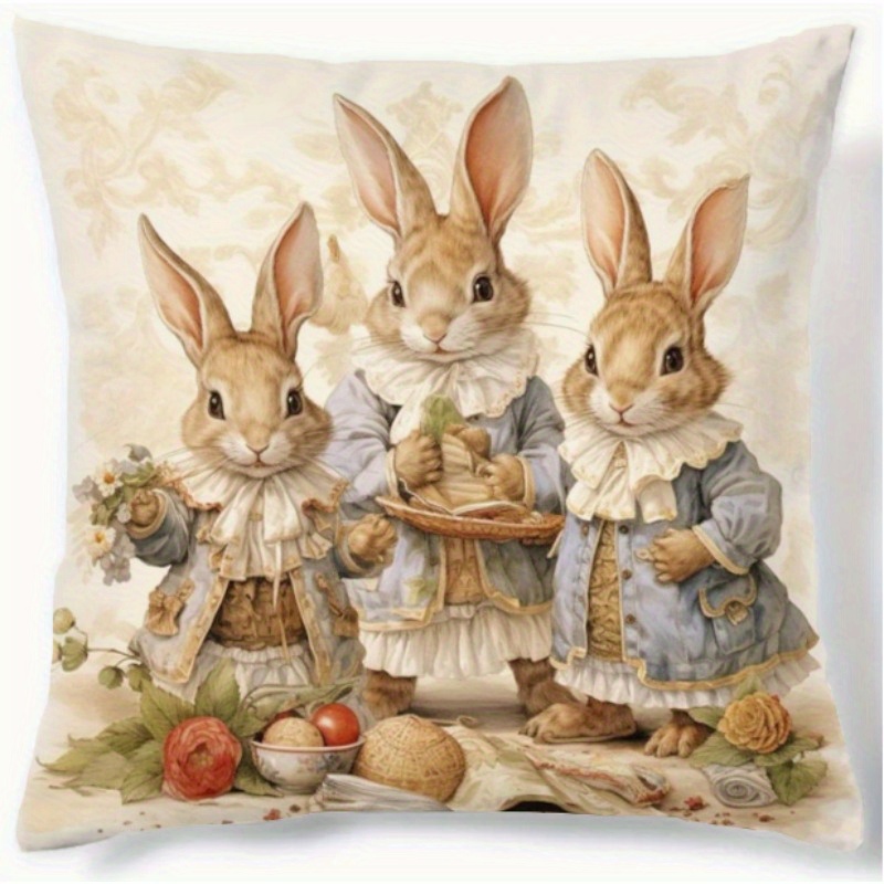 

1pc Cute Cartoon Rabbit Print Polyester Throw Pillow Cover 17.7x17.7inch, Decorative Single-sided Cushion Case For Sofa, Office Chair, Car, Bedroom Decor - Contemporary Style (pillow Not Included)