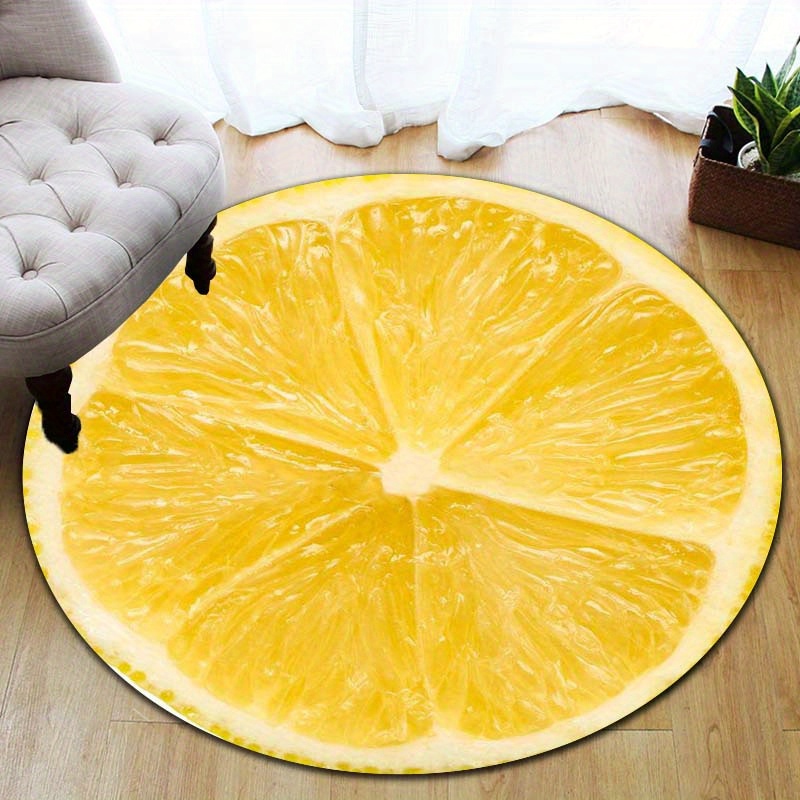 

Lemon Art Pattern Round Non-slip Mat, Polyester Chair Mat For Bedroom And Living Room, Fashionable Home Decor, Festive Gift, 800g/m2