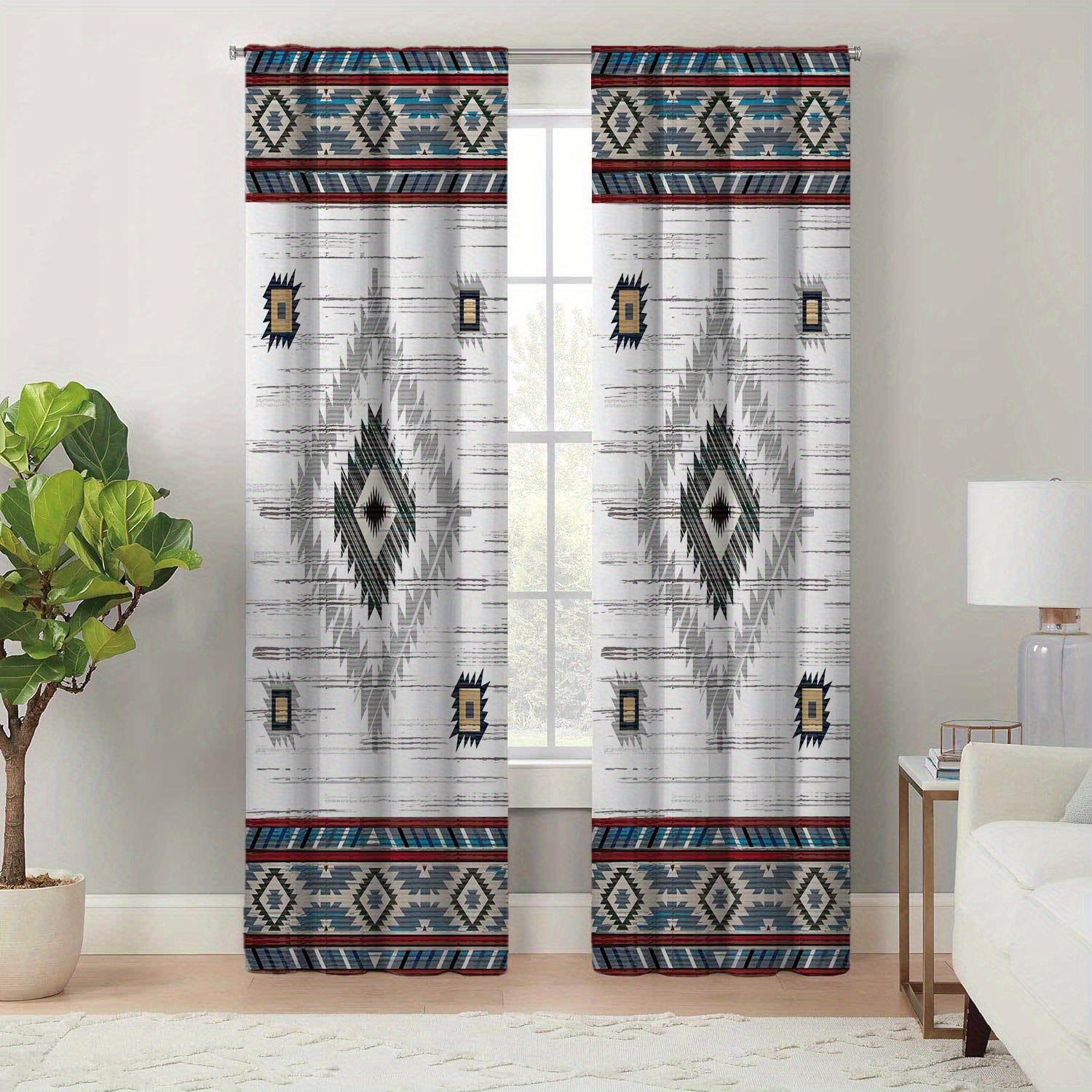 

2pcs, Elegant Geometric Pattern Printed Curtains, Modern Simplistic Design, Easy Maintenance, Durable & Easy-to-hang, 4 Seasons Charm For Living Room And Bedroom Decor, Room Decor, Home Decor