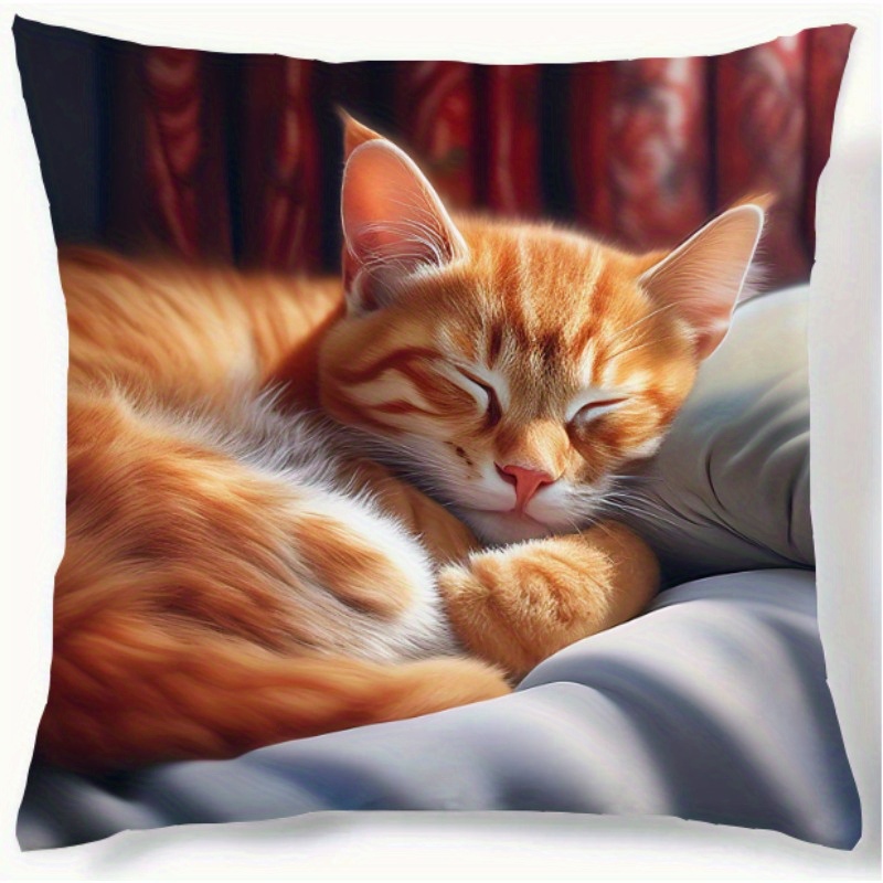 

Contemporary Cat Shaped Single Sided Print Polyester Throw Pillow Cover, Machine Washable, Zipper Closure, Woven, For Room Types, Home Decor, Office, Car