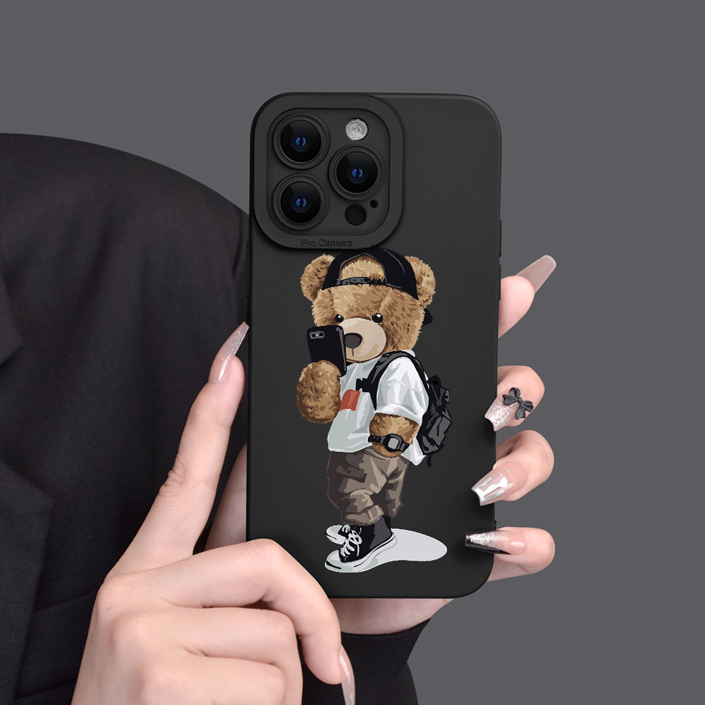 

Little Bear Design Tpu Full-body Protective Phone Case For 7/8/x/xr/xs/11/12/13/14/15 Mini/plus/pro/max/se - Sleek Black