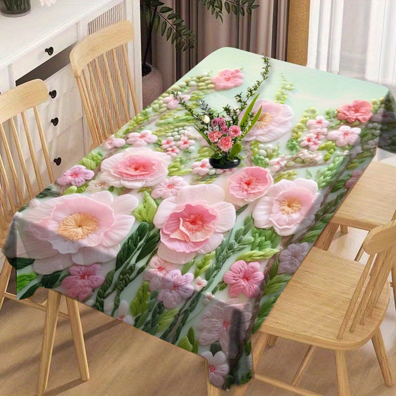 

Waterproof And Oil-proof Floral Polyester Tablecloth - Machine Woven Square Table Cover For Dining, Patio, Picnic, Home Kitchen And Living Room Decor - Mother's Day Flowers Pattern, 1pc