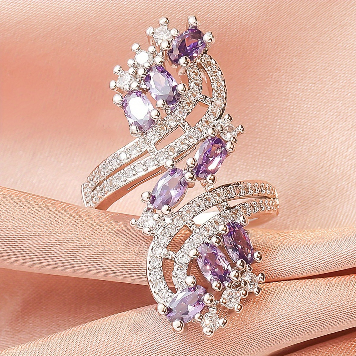 

1pc Gorgeous Shiny Amethyst Zirconia Ring Wedding Engagement Promise Bride Gemstone Ring Anniversary Ring Holiday Gift
