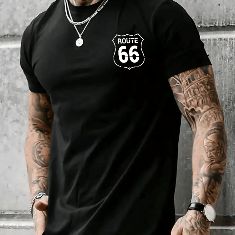 

Men's T-shirt, Route 66 Print Short Sleeve Crew Neck Tees For Summer, Casual Outdoor Comfy Clothing For Male