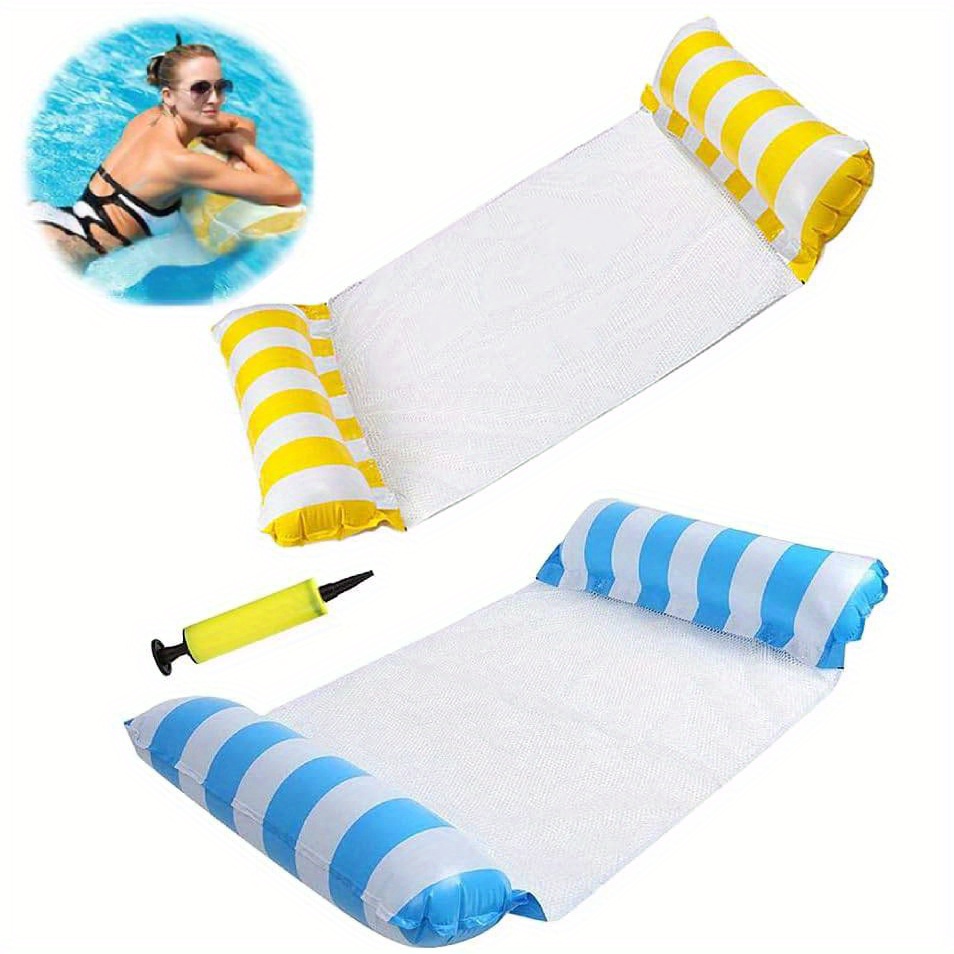 

2-pack Inflatable Mesh Pool Floats With Headrest, Pvc Water Lounger Chairs For Swimming Pool & Beach, Quick & Deflation, Outdoor Pool Toys