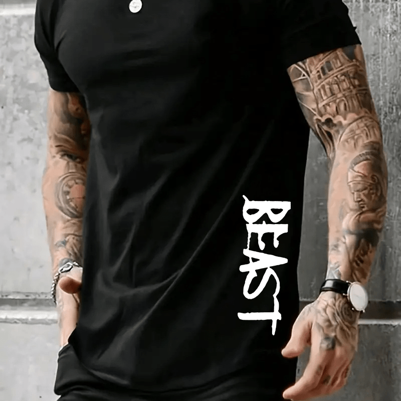 

' 'stylish Print Summer & Spring Tee For Men, Casual Short Sleeve Fashion Style T-shirt, Sporty New Arrival Novelty Top For Leisure