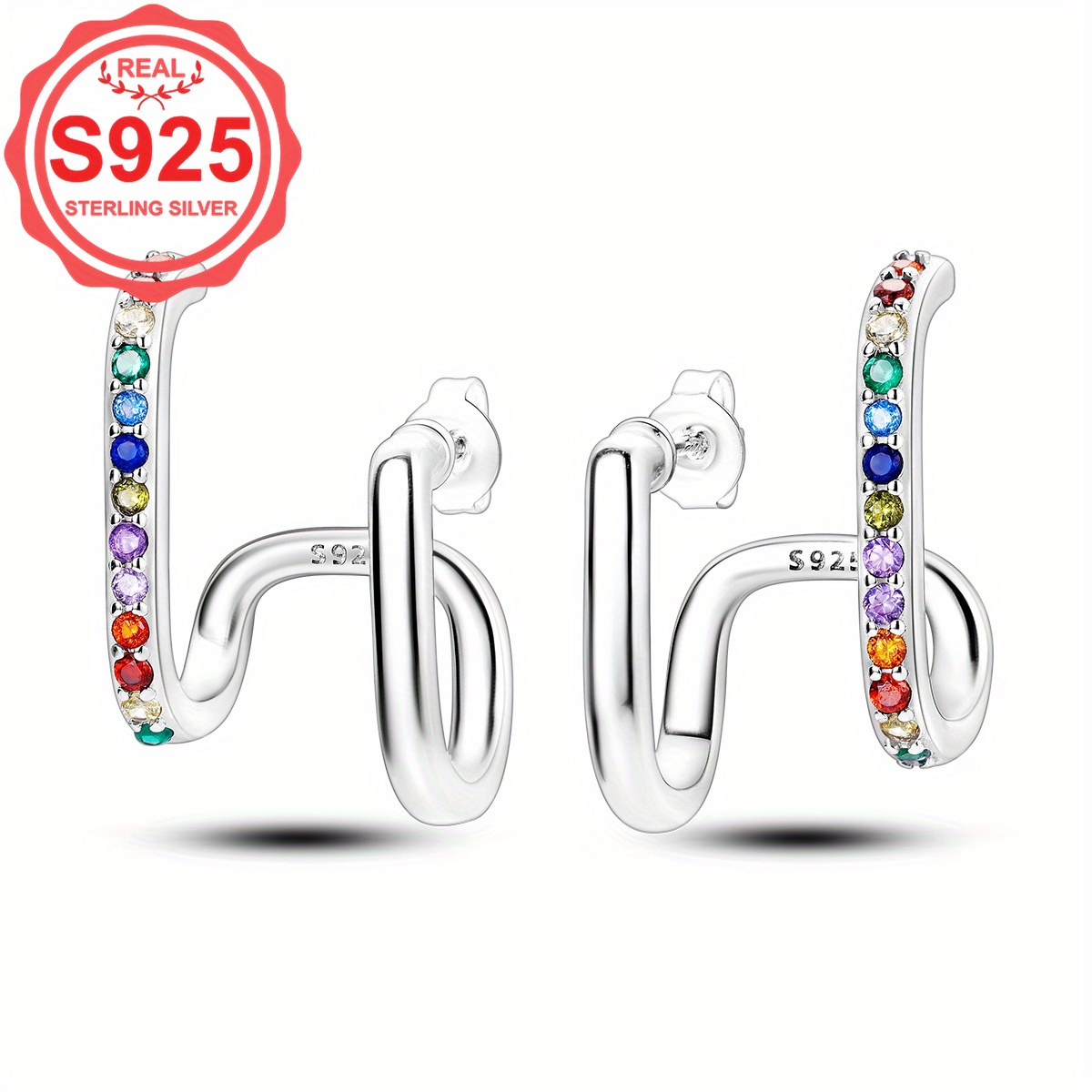S925 Hypoallergenic Rainbow Double Layer Earrings