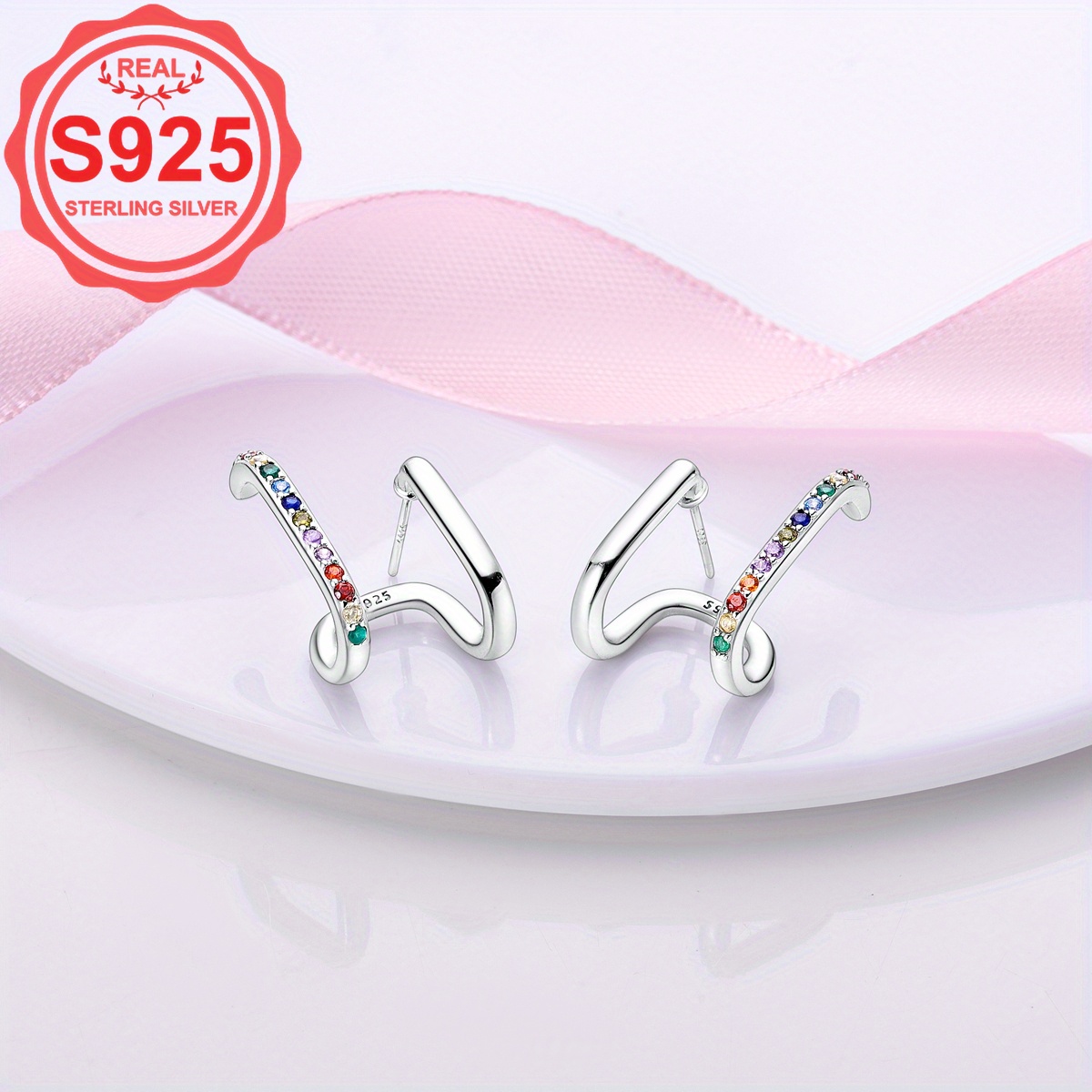 S925 Hypoallergenic Rainbow Double Layer Earrings