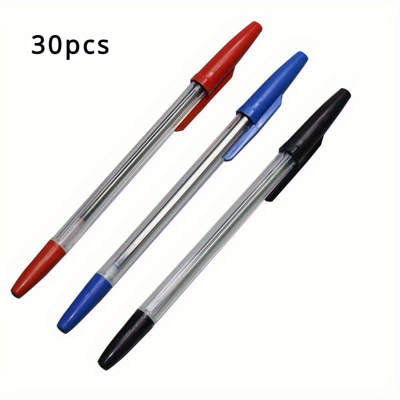 

30pcs Fine Point Ballpoint Pens 1mm - Plastic Round Body, Click-off Cap, Red Blue Black Ink, For Adults 18+ Writing Supplies And Promotional Gift