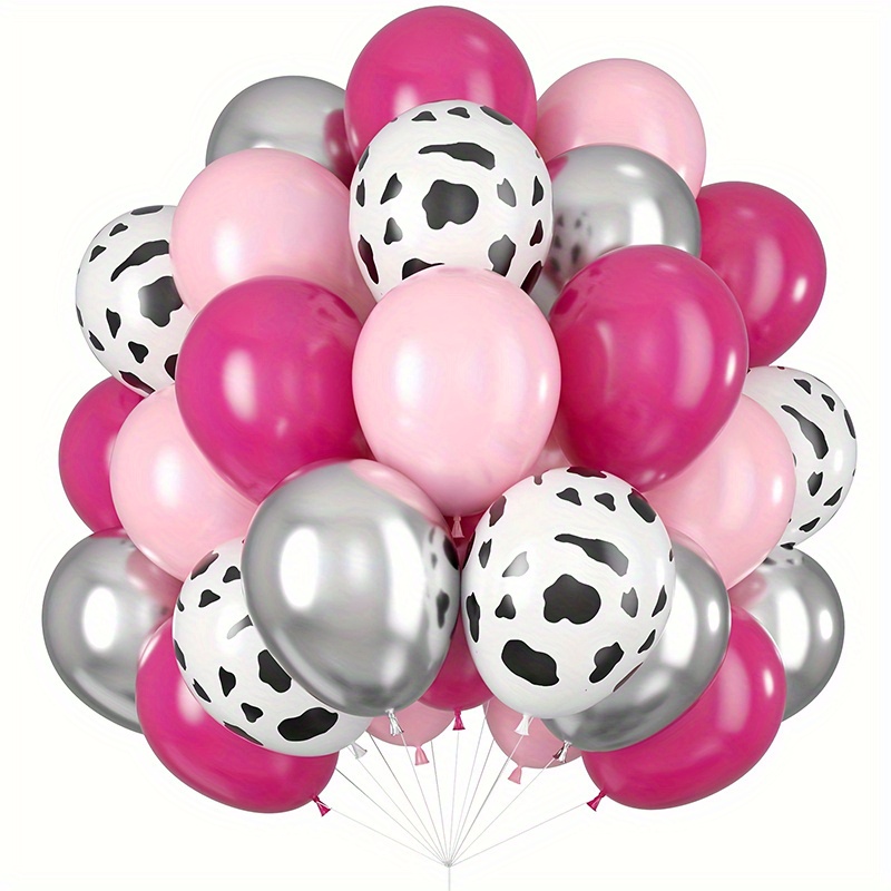 

50pcs Rose Red Pink Silvery Cow Balloons Set 12inch Cow Print Balloons Metallic Silvery Balloon Hot Pink Light Pink Latex Balloons For Cowgirl Birthday Bride Party Decorations