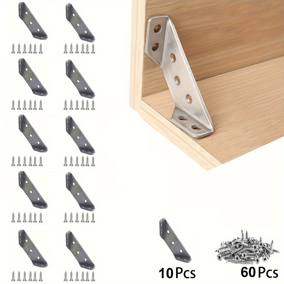 70pcs stainless steel trapezoidal corner brackets with screws heavy duty metal shelf support codings for woodcrafts