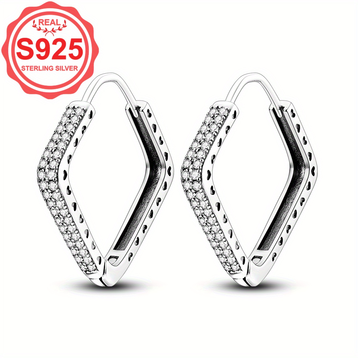 TEMU 4.2g S925 Hypoallergenic Earrings Double Row Earrings With Dense Inlay Gorgeous Jewelry Earrings For Gift