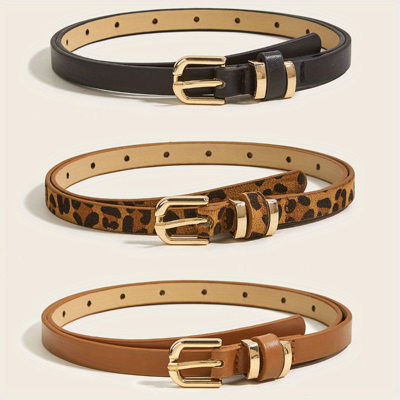 

Retro Fashionable Thin Belt Women's Versatile Needle Button Small Belt Decoration Simple Summer Panther Pattern Belts