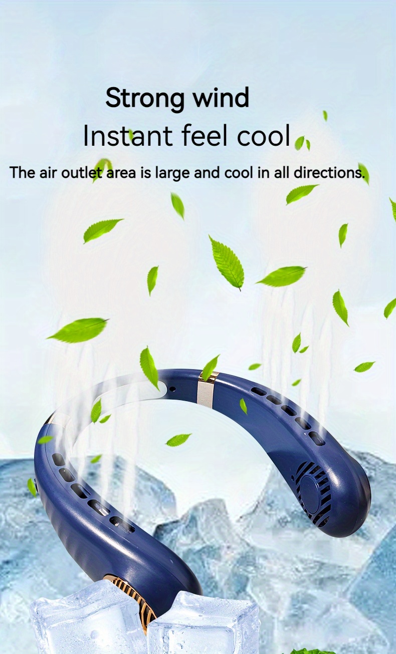 portable ice neck fan,   physical cooling, quiet turbo motor, bladeless mini electric fan, usb rechargeable with lithium battery, button control, indoor & outdoor use, ideal for summer cooling, perfect gift for father s day, mother s day, thanksgiving details 6