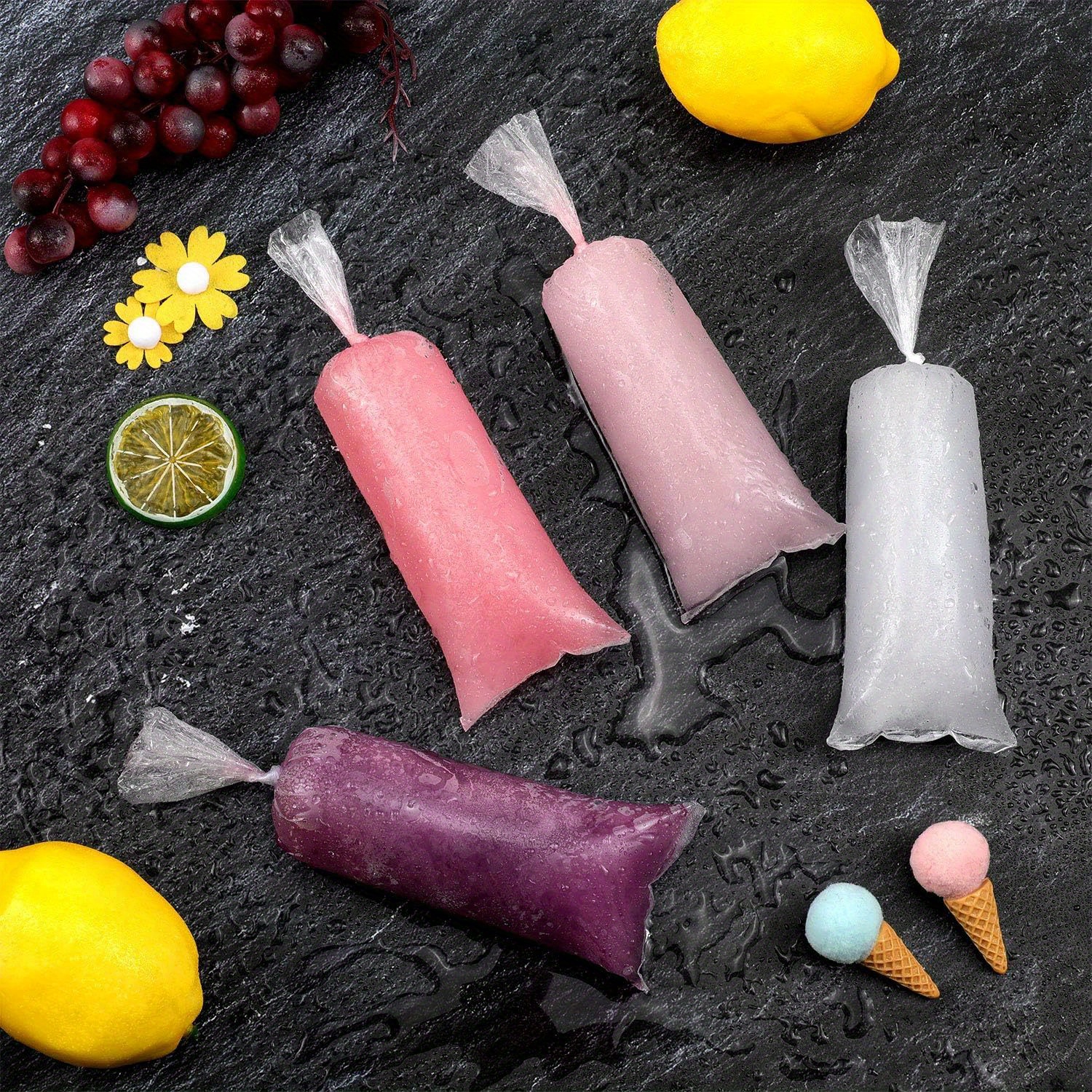 

50/100pcs, Disposable Ice Popsicle Bags, Ice Candy Bags, Lolly Bags, Disposable Pet Ice Cream Mold, Popsicle Sleeves, Colorful Plastic Tubes For Yogurt, Snack, Kitchen Supplies