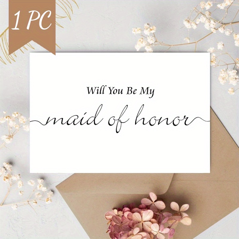 

1 Pc Wedding Engagement Congratulations Card - Will You Be My Maid Of - Blank Inside Greeting Card For Any Recipient - Bridesmaid Proposal, Thank You, Birthday Gift
