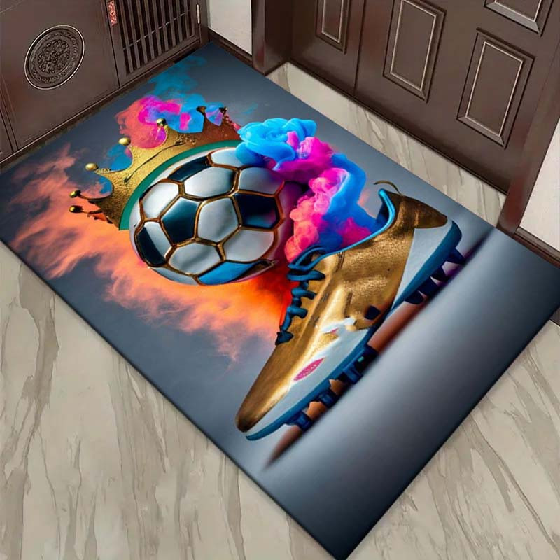 TEMU 1pc Soccer Football Theme Mat Suitable For Football Parties - Soft Washable Mat Suitable For Living Room, Outdoor, Terrace, Bedroom - Football