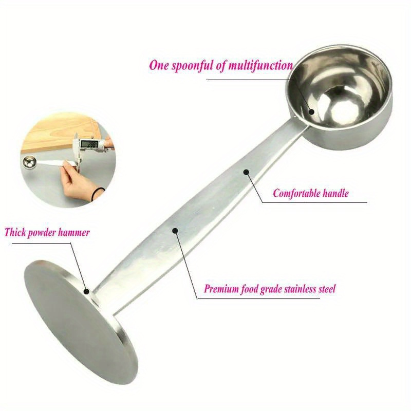 stainless steel coffee measuring spoon with tamper 201 stainless steel stand coffee powder scoop for espresso machine   kitchen tool for coffee tea details 1