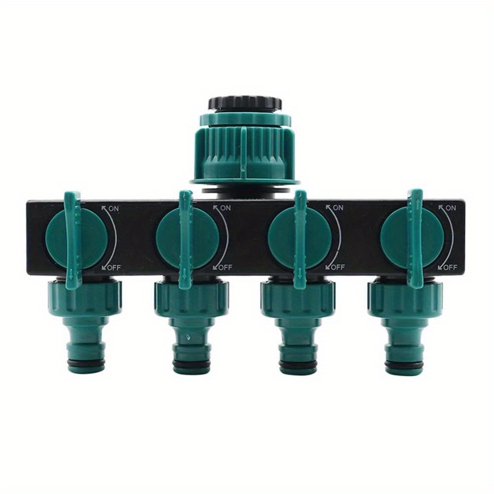 

leak-proof" 4-way Garden Hose Splitter - 1" To 3/4" & 1/2" Threads, Durable Abs Plastic, Green With Black - Essential Irrigation Connector For Efficient Watering
