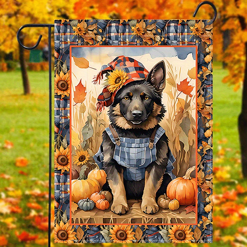 

1pc, German Shepherd Dog Fall Garden Flag, Autumn Puppy Dog Welcome House Flag, Vertical Burlap Small Banner Double Sided Waterproof Flag 12x18inch