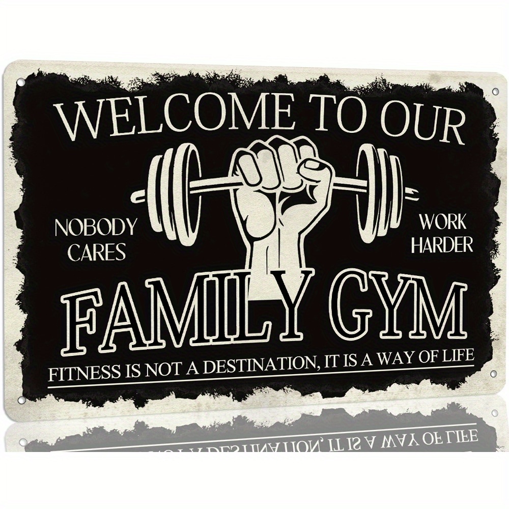 

Welcome To Our Family Gym Metal Sign - Humorous Fitness Room Wall Decor, Vintage Style 8x12 Inch Tin Plaque For Home Gym, Garage, Or Man Cave