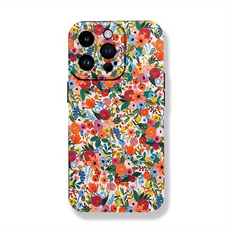 TEMU para teléfono: Angel Eyes con estampado UV de de flores floreciendo al unísono, cubierta mate con protección completa de para iPhone 11 12 13 14