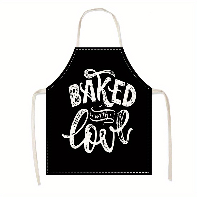 TEMU "baked With Love" Linen Apron - 100% Woven Linen Kitchen Apron, Thick And Durable Cooking Apron For Home, Bbq, And Kitchen Tasks