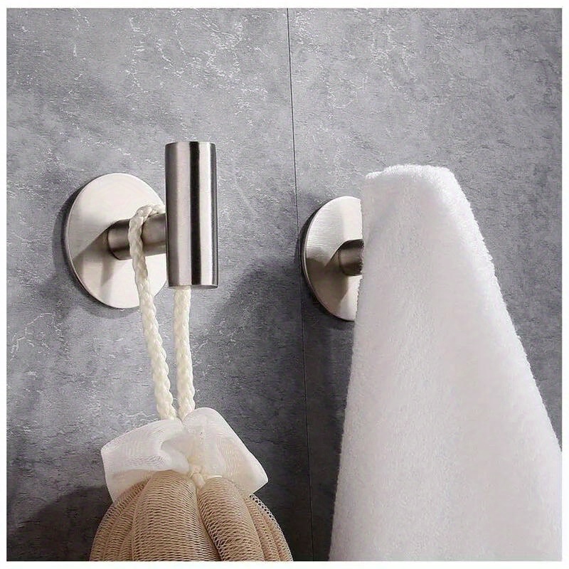 

1pc Heavy Duty Stainless Steel Robe Hook - Adhesive Wall Mounted Towel Hook For Bathroom, Kitchen, And Garage - Uncharged, Kitchen Hardware Accessory