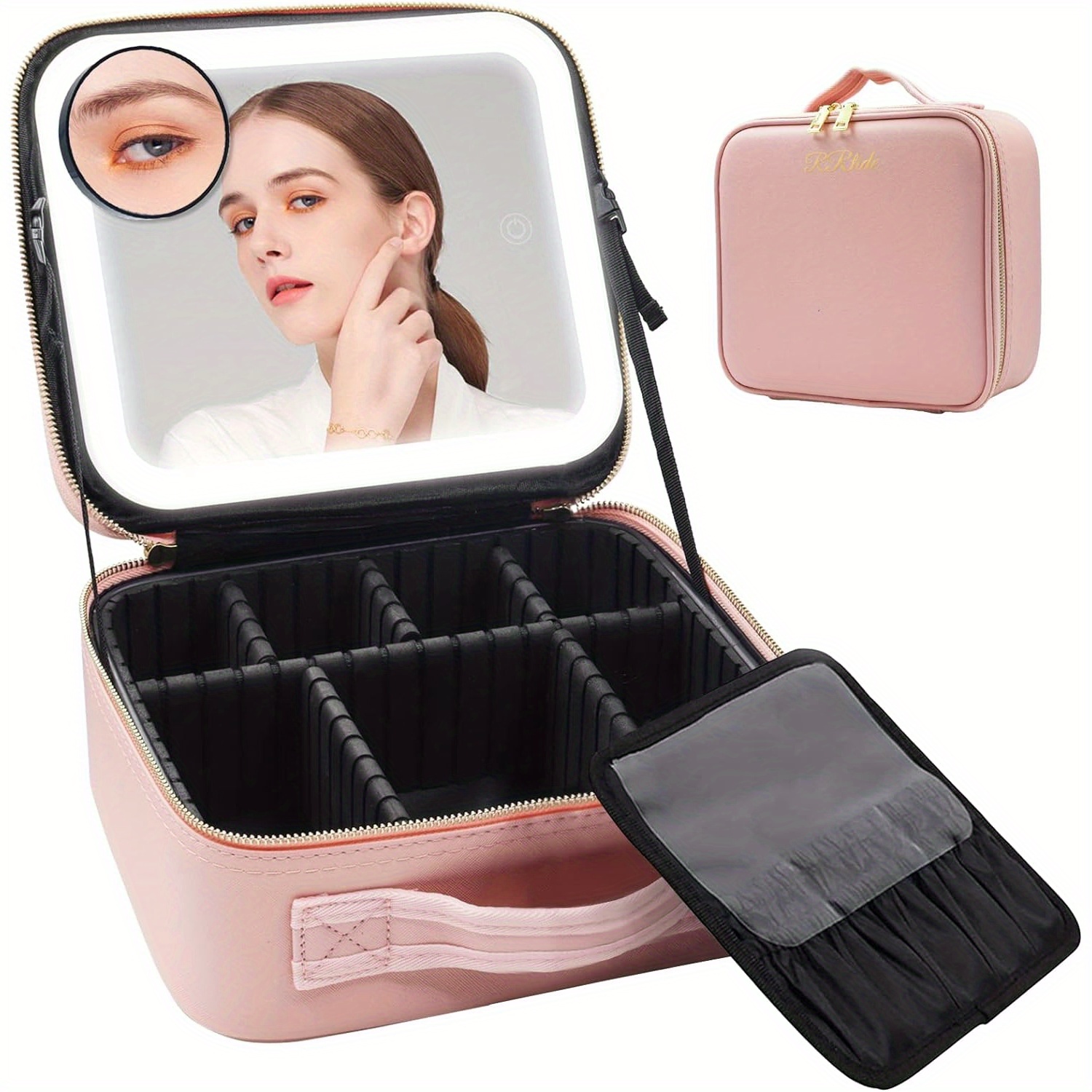 

Travel Makeup Bag Cosmetic Bag Makeup Organizer Bag With Lighted Mirror 3 Color Scenarios Adjustable Brightness, Detachable Waterproof Makeup Train Case, Gift For Women
