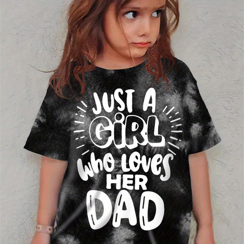 

Girls Letters Print Crew Neck T-shirt, Casual Loose Short Sleeve Trendy Summer Tee Comfy Top Father's Day Clothing