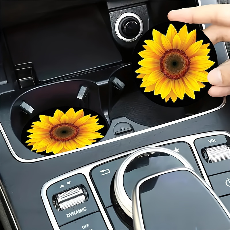 

2pcs Sunflower Car Cup Holders Coasters - Eva Material, Anti-slip, Shockproof, Fashionable Interior Accessories