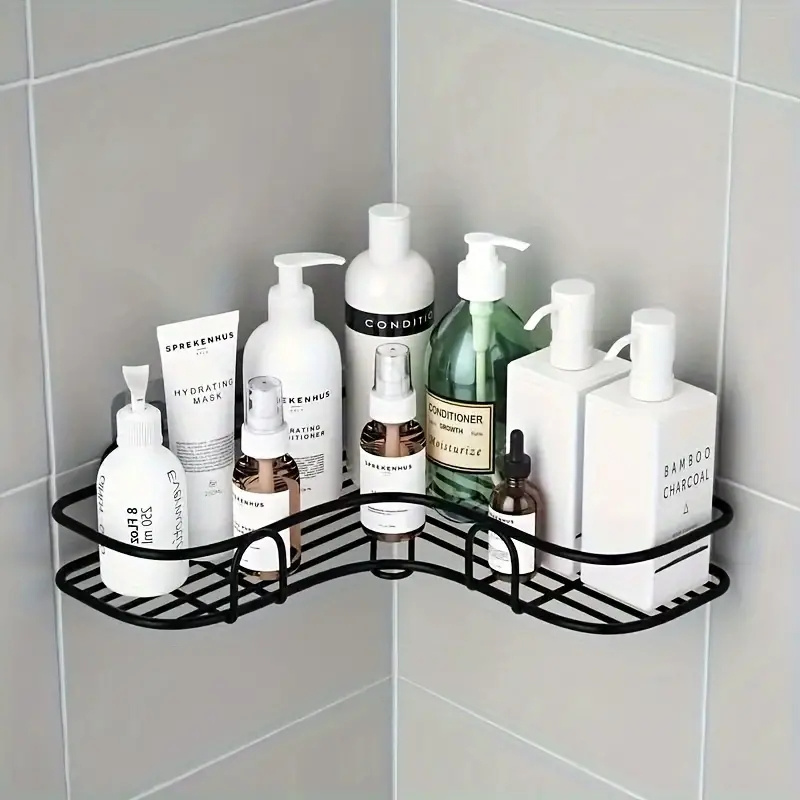 space saving   bathroom shelf easy no drill wall mount open storage design for cosmetics toiletries organization rust resistant and adjustable details 2