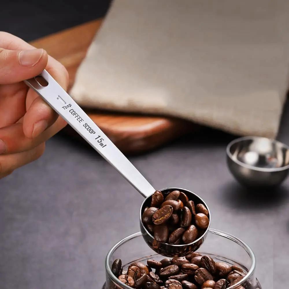 stainless steel coffee scoop with long handle     measuring spoon for kitchen cafe use details 2